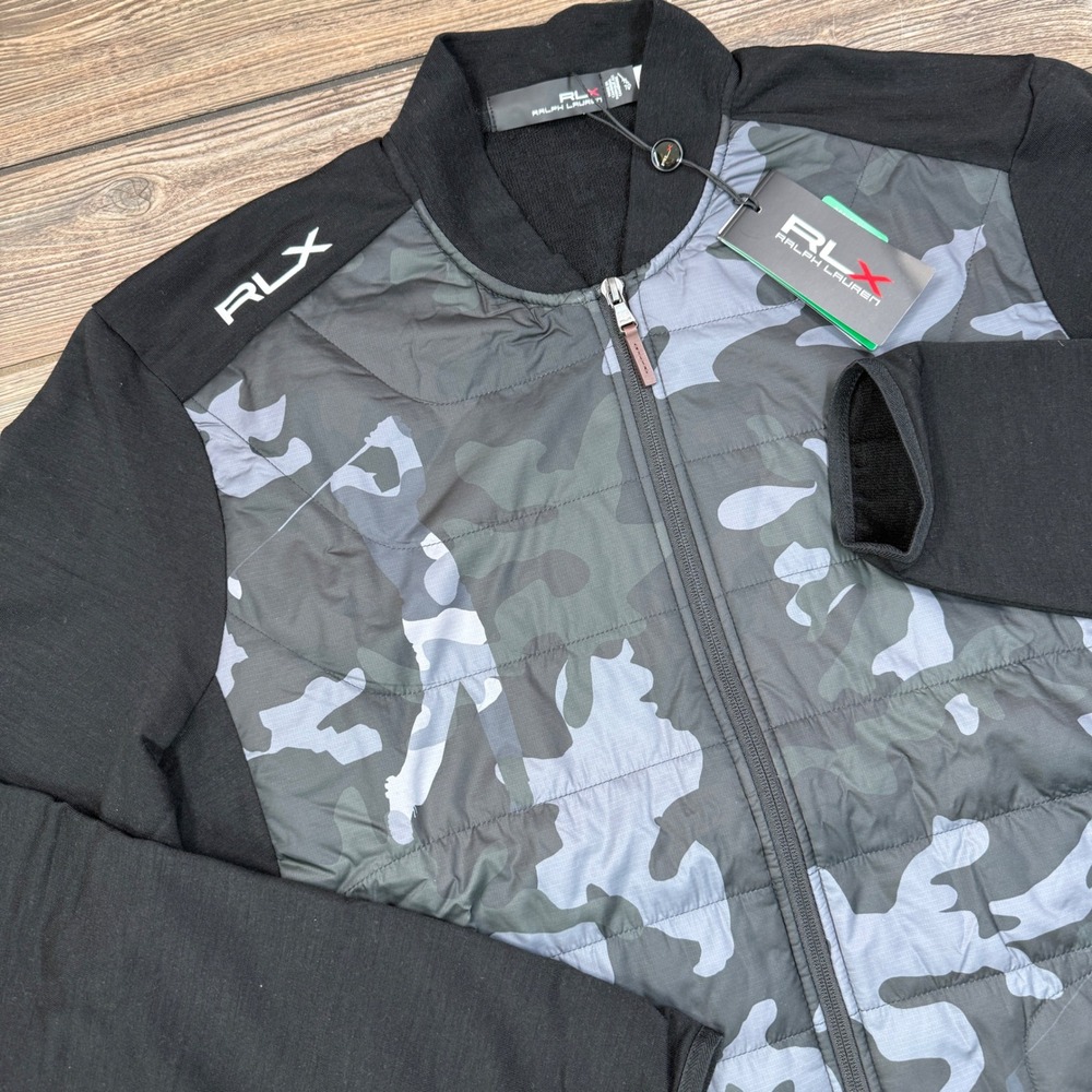 RLX Ralph Lauren Golf Full Zip Hybrid Jacket Wool Black Gray Camo SZ XL NWT $278